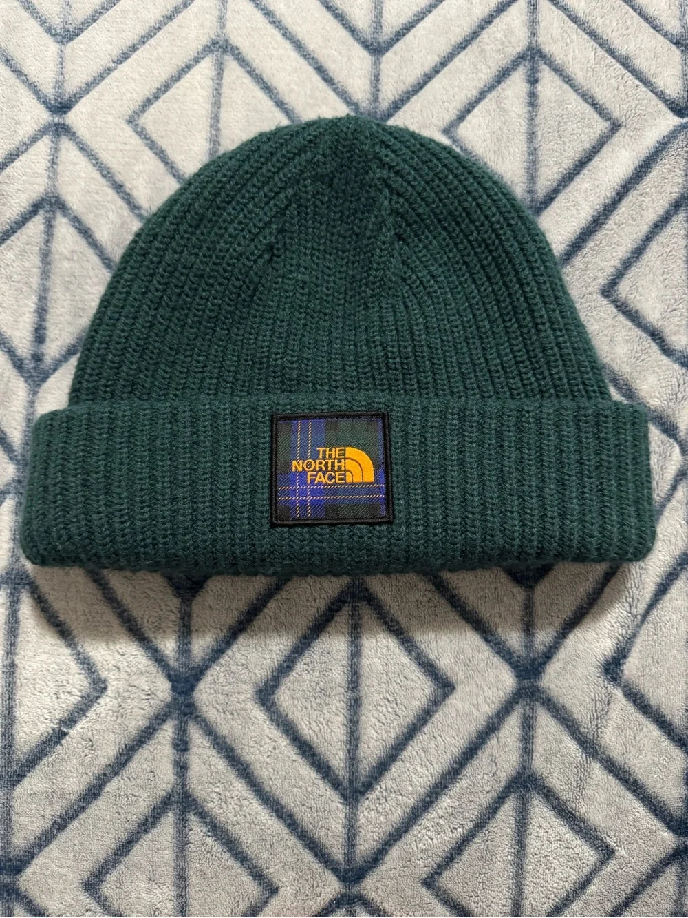 The North Face Forest Green Ribbed Cuffed Salty Dog Beanie with Logo Patch OSFM